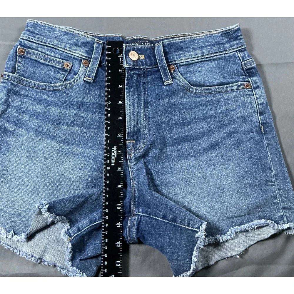 J.Crew Mercantile Womens Denim Shorts Blue Raw Hem High Rise Size 25 US 2
